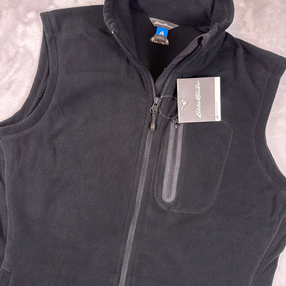 Eddie Bauer First Ascent Black Full Zip Fleece Vest Womens Large Mock Neck NEW